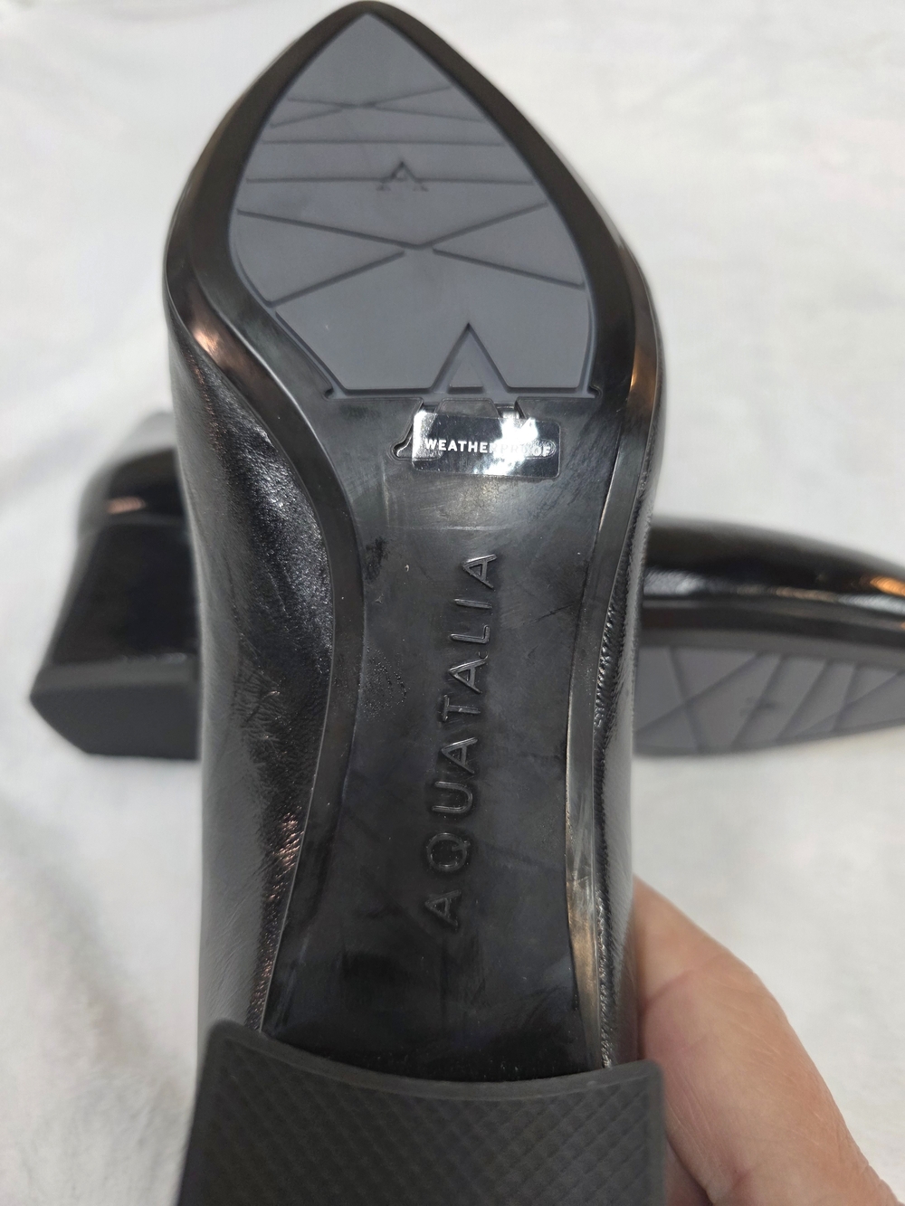 Aquatalia Black Pointed-Toe Low Block Heel Pumps Made In Italy - Picture 5 of 7